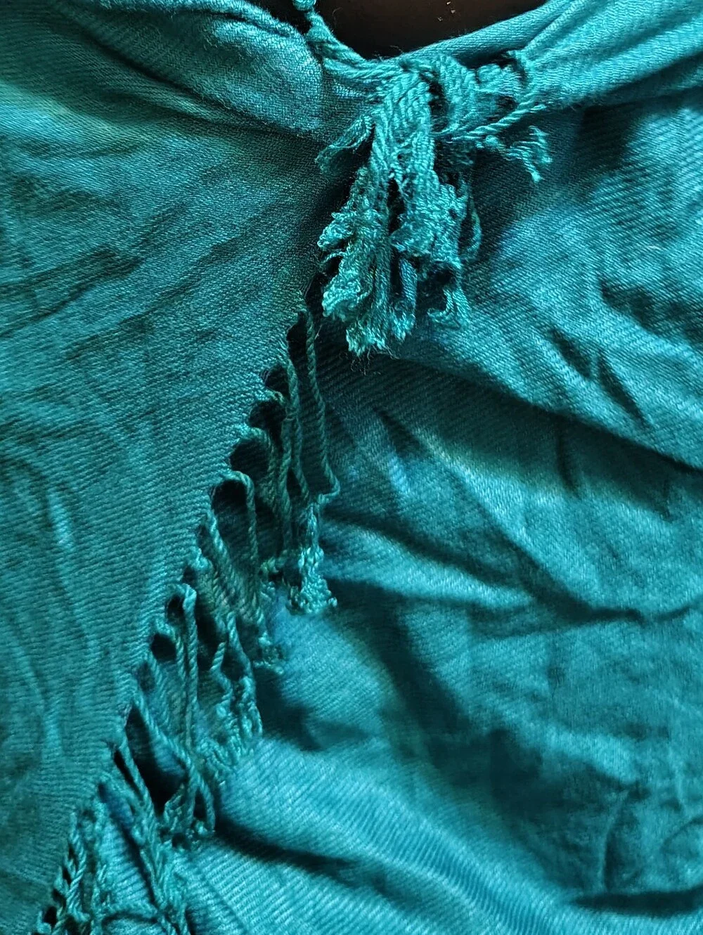 Authentic 100% Pashmina Scarf Shawl Wrap Teal Turquoise Blue Fringe Retro Boho